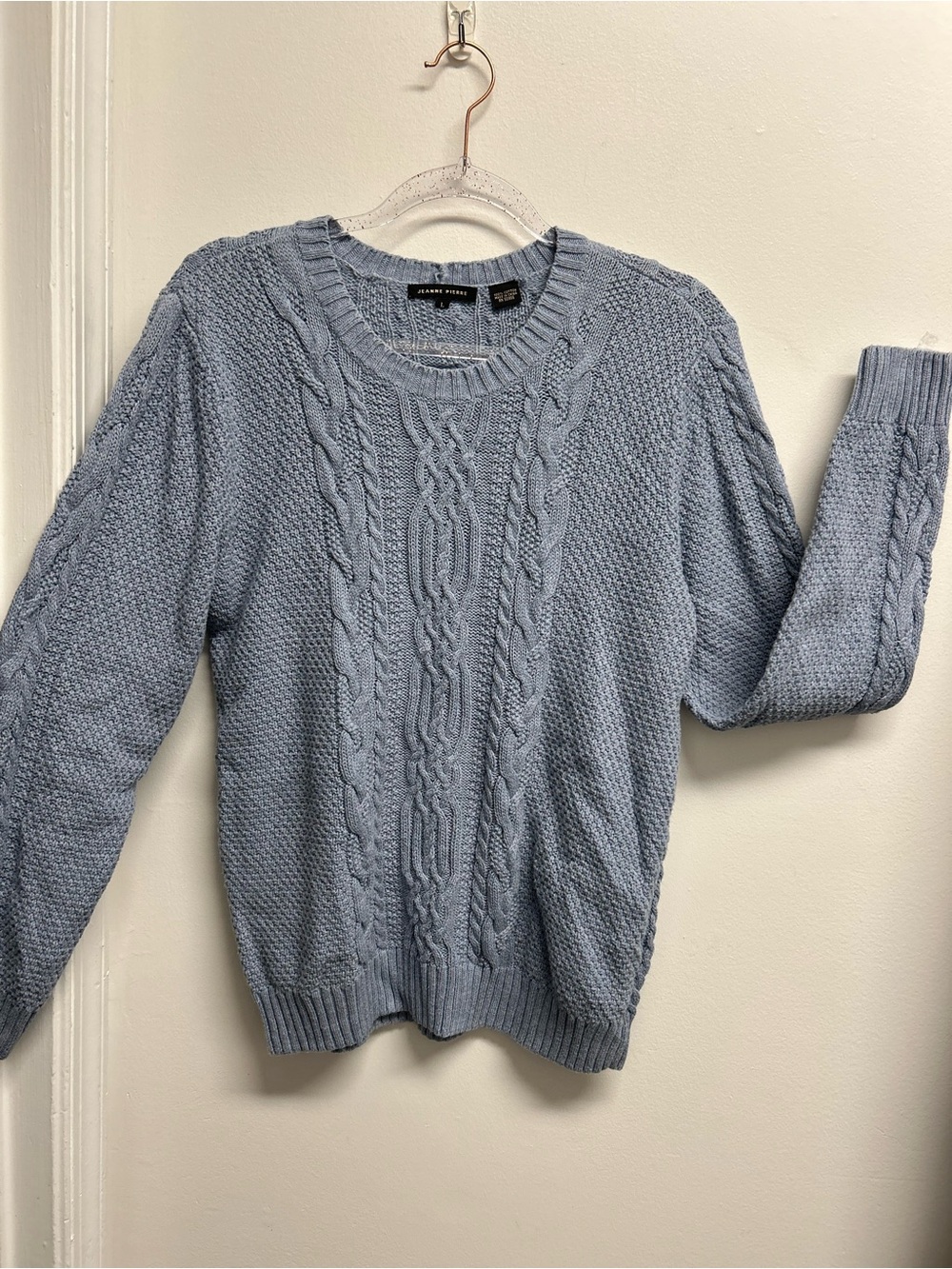 Jean Pierre Light Blue Cable-Knit Crewneck Sweater